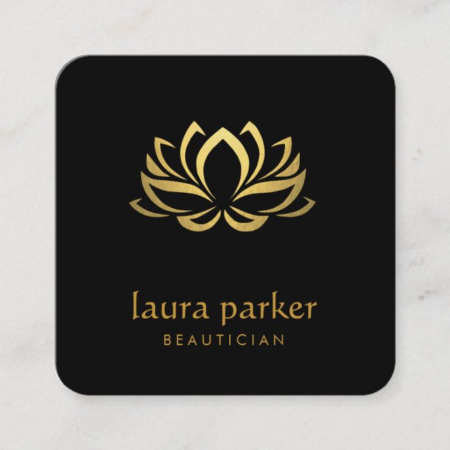 Gold Lotus Flower Logo Healing Yoga Holistic Square Business Card (Front)