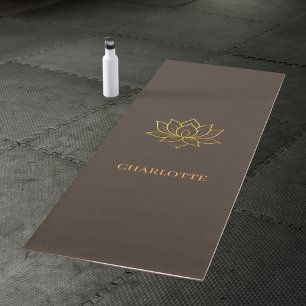 Gold lotus flower name brown yoga mat