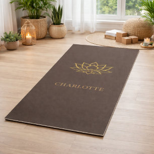 Gold lotus flower name brown yoga mat
