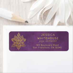 Gold Lotus Flower Purple Violet Return Address