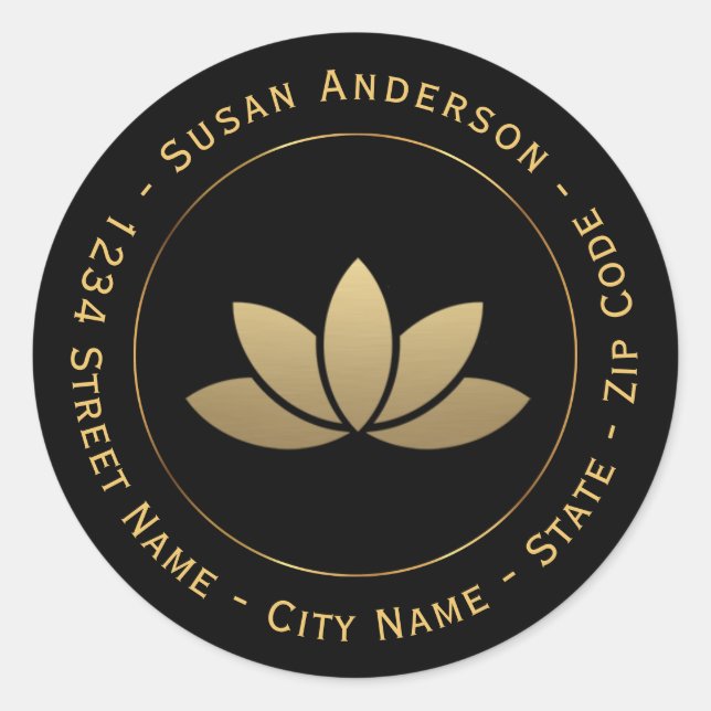 Gold Lotus Flower Return Address Label (Front)