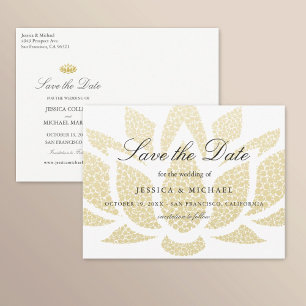 Gold Lotus Flower Wedding Save the Date Custom Announcement Postcard