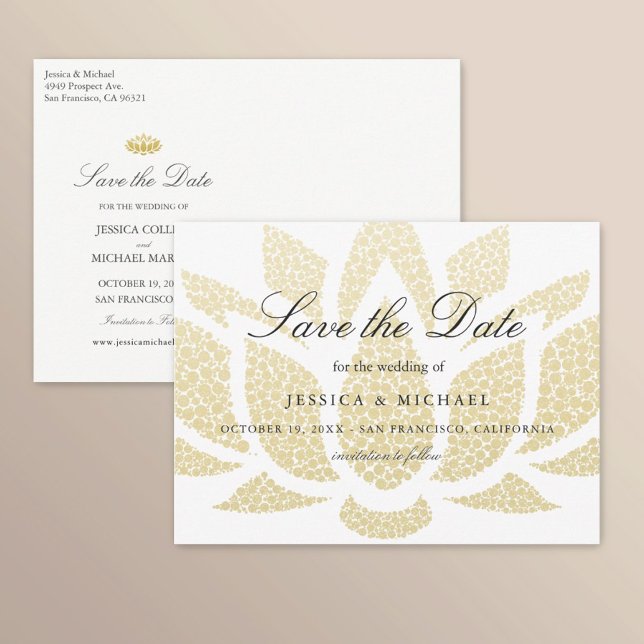 Gold Lotus Flower Wedding Save the Date Custom Announcement Postcard (Creator Uploaded)