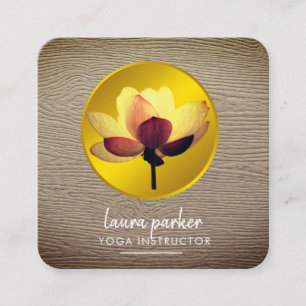 Gold Lotus Flower Yoga Instructor Rustic Wood Square Business Card