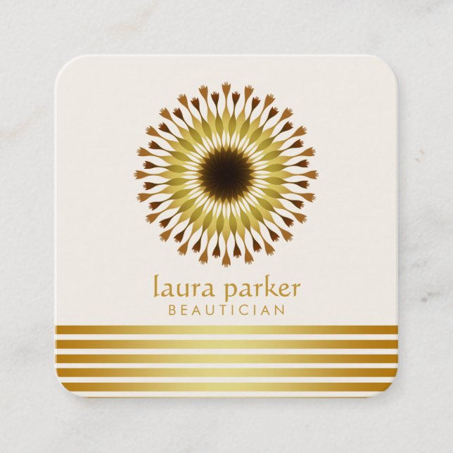Gold Lotus Flower Yoga Meditation Health Spa Square Business Card (Front)