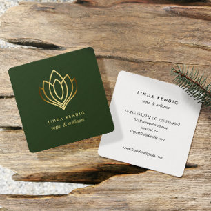 Gold lotus   Green   wellness spa massage yoga Square Business Card