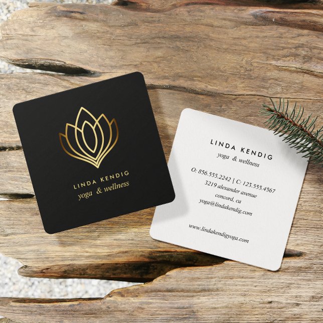 Gold lotus | Grey | wellness spa massage yoga Square Business Card (Creator Uploaded)