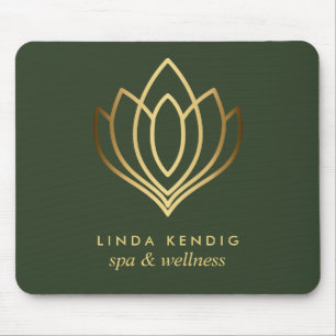 Gold lotus logo Green   Personalised add your name Mouse Mat