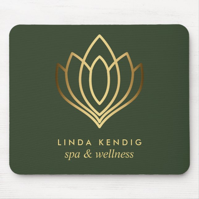 Gold lotus logo Green | Personalised add your name Mouse Mat (Front)