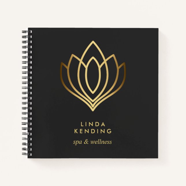 Gold Lotus Logo | Grey | Personalised Monogram Notebook (Front)