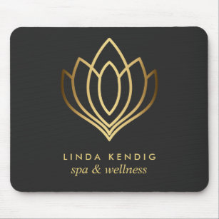 Gold lotus logo Grey   Personalized add your name Mouse Mat