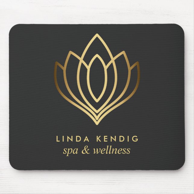 Gold lotus logo Grey | Personalized add your name Mouse Mat (Front)