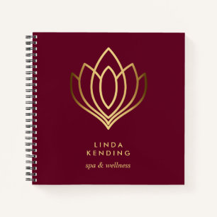 Gold Lotus Logo   RUBY RED   Personalised Monogram Notebook