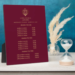Gold Lotus logo ruby spa massage pricing Plaque