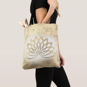 gold lotus logo tote bag