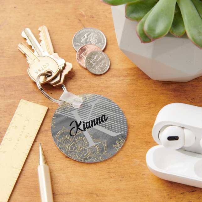 Gold Lotus  Mandala  Glittery Monogram        Key Ring (Desk)