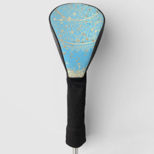 Gold Lotus Mandala with Gold Stars on Turquoise    Golf Head Cover