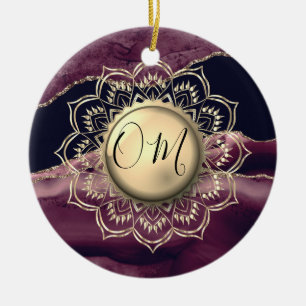 Gold Lotus OM Mandala Lavender Marble Ceramic Tree Decoration