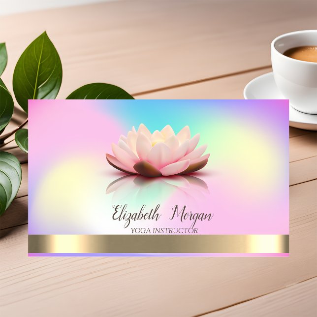 Gold Lotus Ombre Holographic Yoga Instructor Business Card (Creator Uploaded)