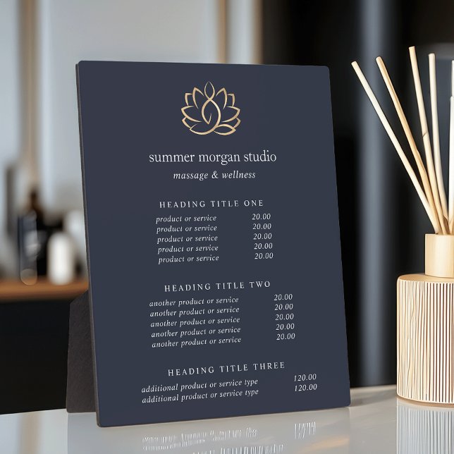 Gold Lotus Wellness Spa Pricing/Services Display Plaque (Creator Uploaded)