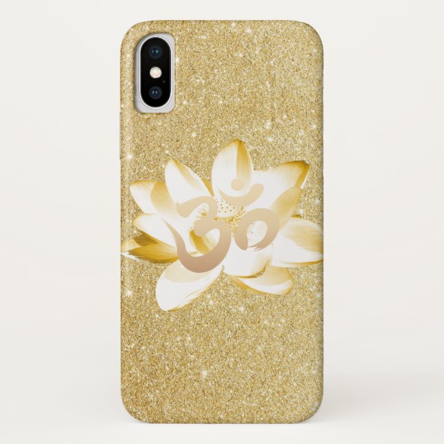 Gold Lotus & Yoga Om Symbol Gold Glitter Case-Mate iPhone Case (Back)