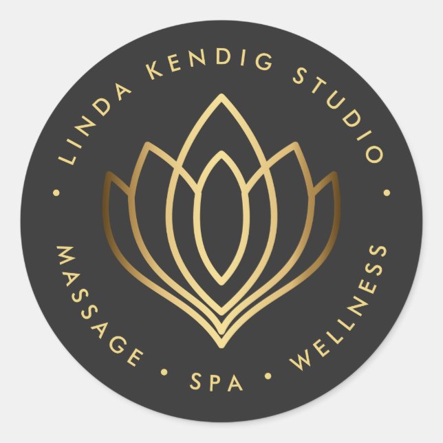 Gold lotus yoga symbol | Grey wellness massage spa Classic Round Sticker (Front)