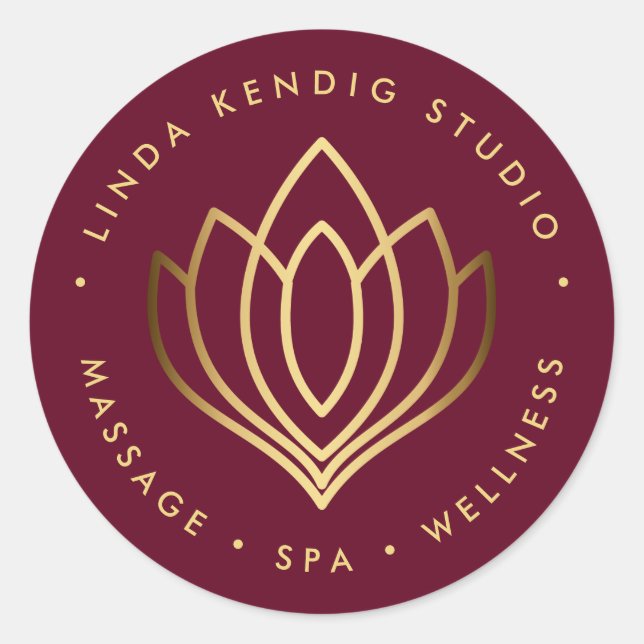 Gold lotus yoga symbol | Ruby wellness massage spa Classic Round Sticker (Front)
