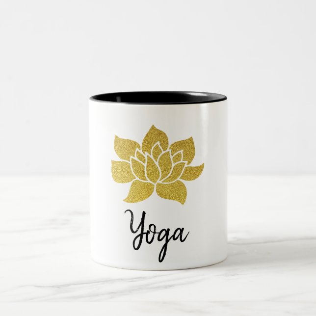 *~*  Gold Lotus Yoga Yogi Golden Lotus Two-Tone Coffee Mug (Center)