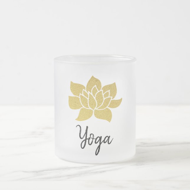 *~*  Gold Lotus Yogi Yoga Golden Lotus Frosted Glass Coffee Mug (Center)
