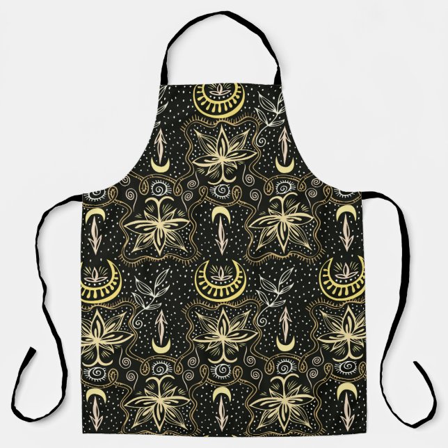 Gold lotuses seamless crescent pattern. Golden col Apron (Front)