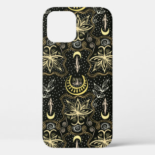 Gold lotuses seamless crescent pattern. Golden col iPhone 12 Case