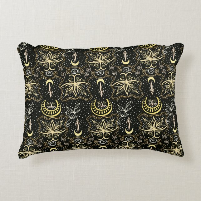 Gold lotuses seamless crescent pattern. Golden col Decorative Cushion (Front)