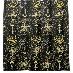 Gold lotuses seamless crescent pattern. Golden col Shower Curtain