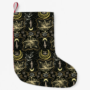 Gold lotuses seamless crescent pattern. Golden col Small Christmas Stocking