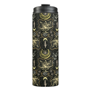 Gold lotuses seamless crescent pattern. Golden col Thermal Tumbler