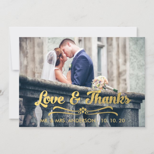 GOLD LOVE AND THANKS | WEDDING THANK YOU CARD (Front)
