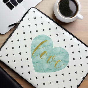 Gold "Love" and Watercolor Heart Laptop Sleeve