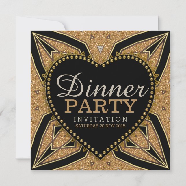 Gold  Love Art Deco Dinner Party Invitations (Front)
