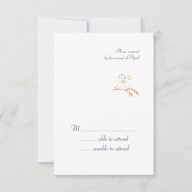 Gold Love Birds RSVP Card (Front)