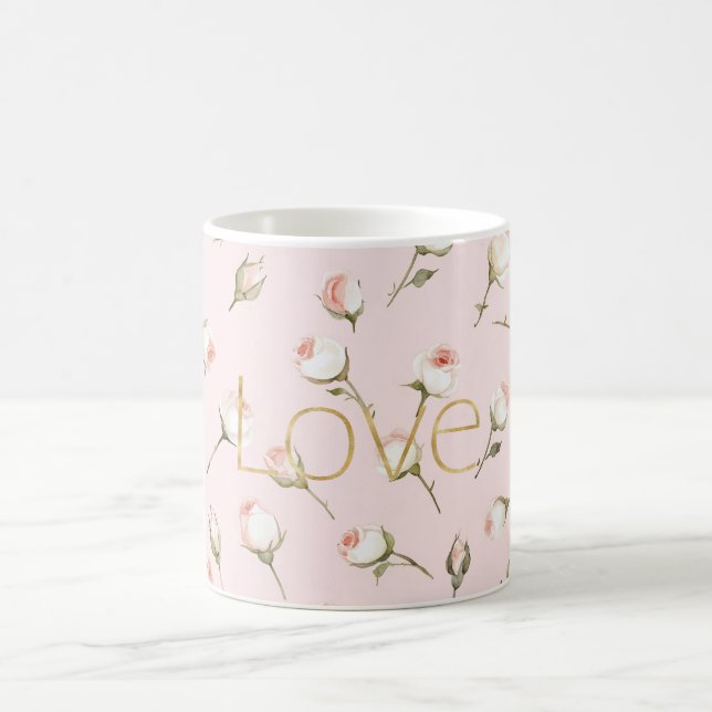 Gold Love Blush Pink Rose Floral Coffee Mug (Center)
