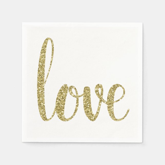 Gold love cocktail napkins, glitter napkin (Front)