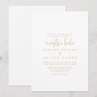 Gold Love Fancy Script Nuestra Boda Wedding Invitation