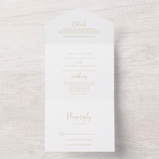 Gold Love Fancy Script Wedding  All In One Invitation (Inside)
