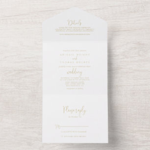 Gold Love Fancy Script Wedding All In One Invitation