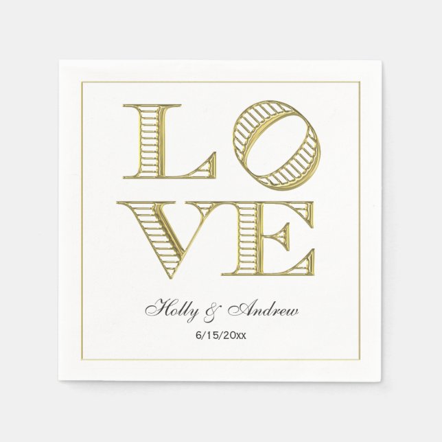 Gold LOVE Graphic Text Napkins (Front)