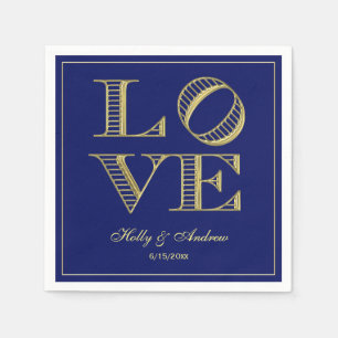 Gold LOVE Graphic Text Napkins DIY Navy Blue BG