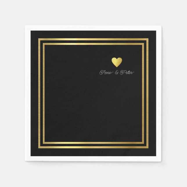Gold Love Heart on Black Napkin (Front)