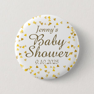 Gold Love Hearts Baby Shower / Sprinkle 6 Cm Round Badge