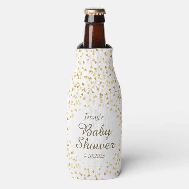 Gold Love Hearts Baby Shower / Sprinkle / Couples Bottle Cooler (Bottle Front)