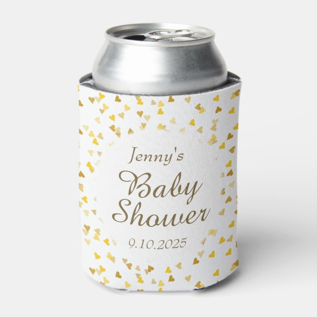 Gold Love Hearts Baby Shower / Sprinkle / Couples Can Cooler (Can Front)